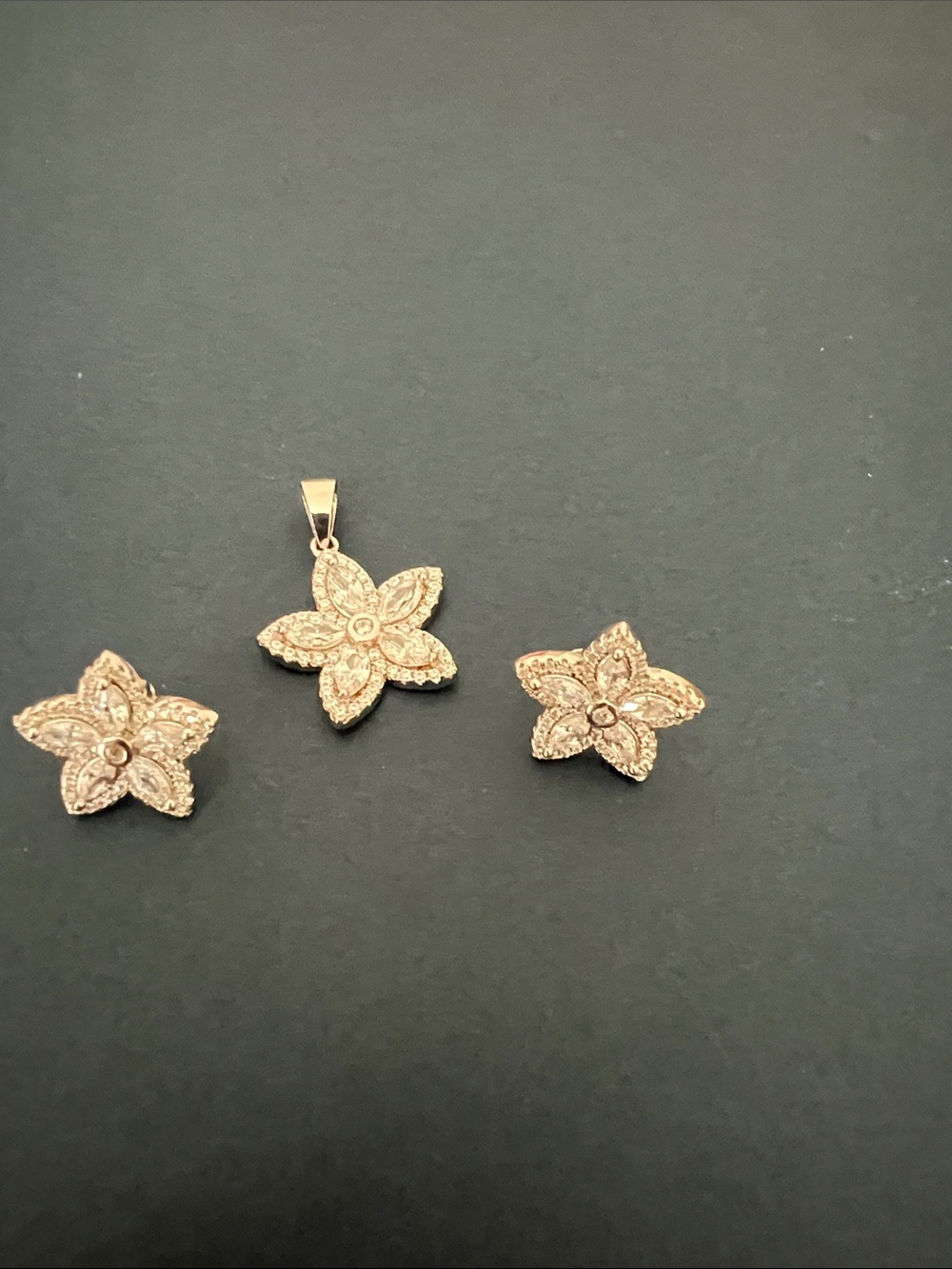 Silver Floral CZ Pendant and Earrings Set - Sparkling Flower Jewelry